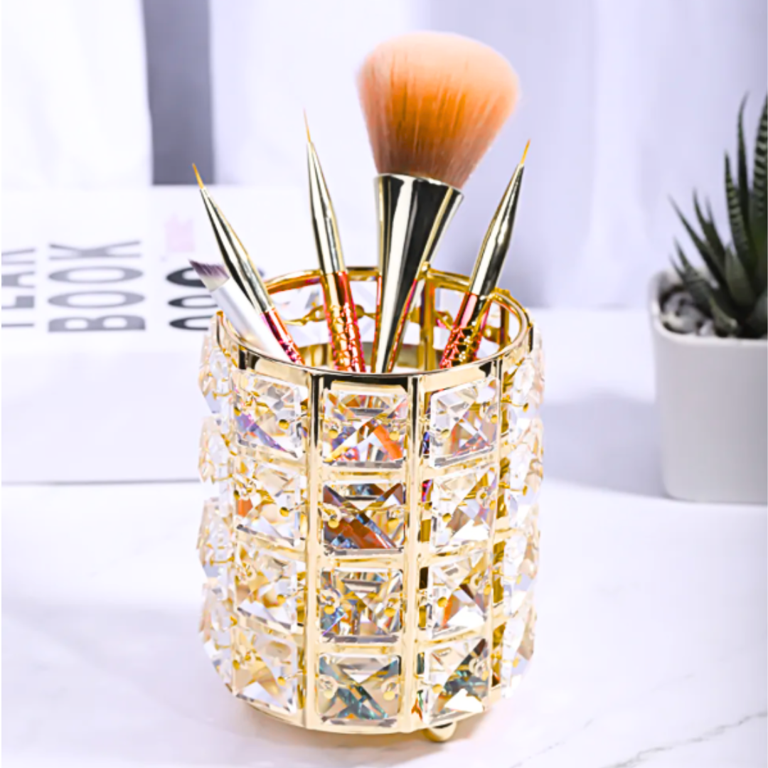 Luxury Metal Crystal Round Makeup Brush Holder