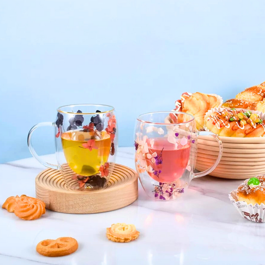 Double Wall Glass Flower Mug with FREE Delivery TODAY